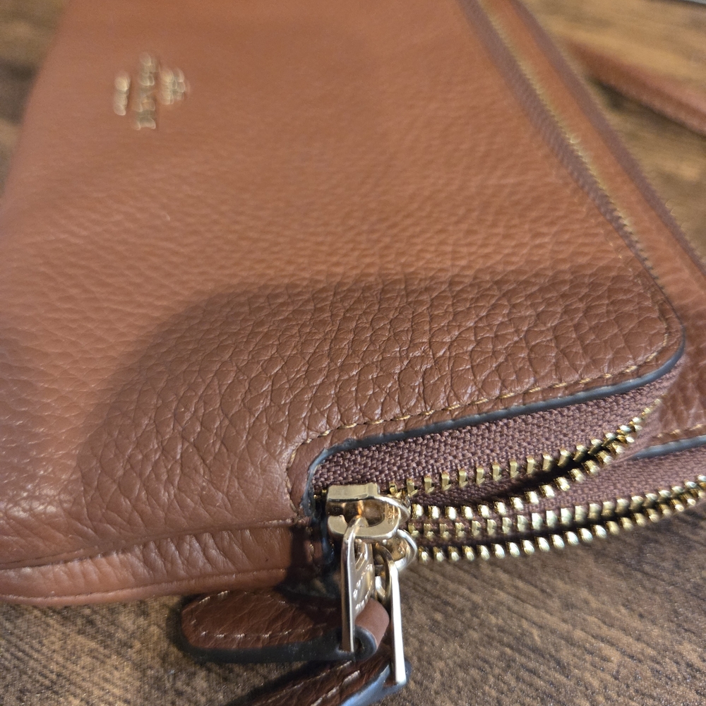 Coach Pebbled Leather Wristlet - Brown - Picture 6 of 9